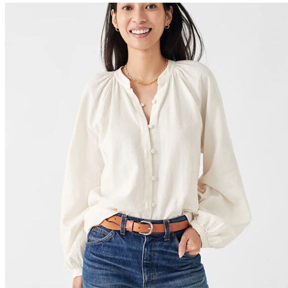 Faherty Womens Naomi Linen Blend Long Sleeve Blouse Capsule Neutral White Size M - Picture 1 of 12
